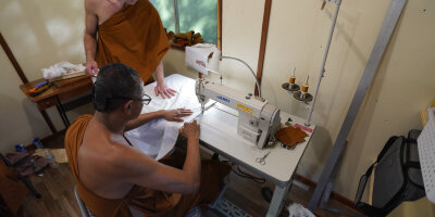 Robe sewing in progress