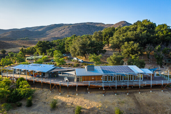 Drone photo from above of the kitchen & dining hall complex